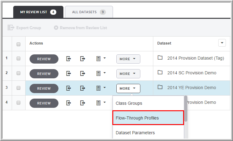 2016 Flow-Through More drop down list