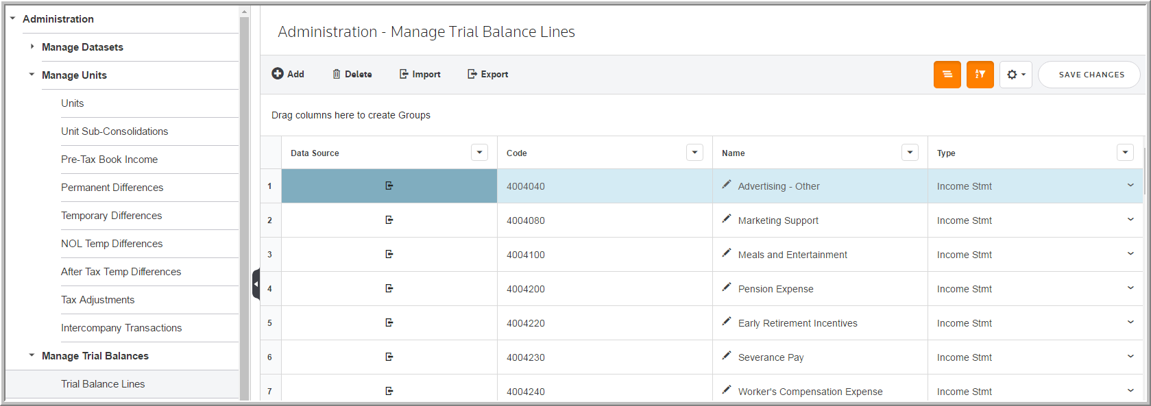 2016 trial balance lines