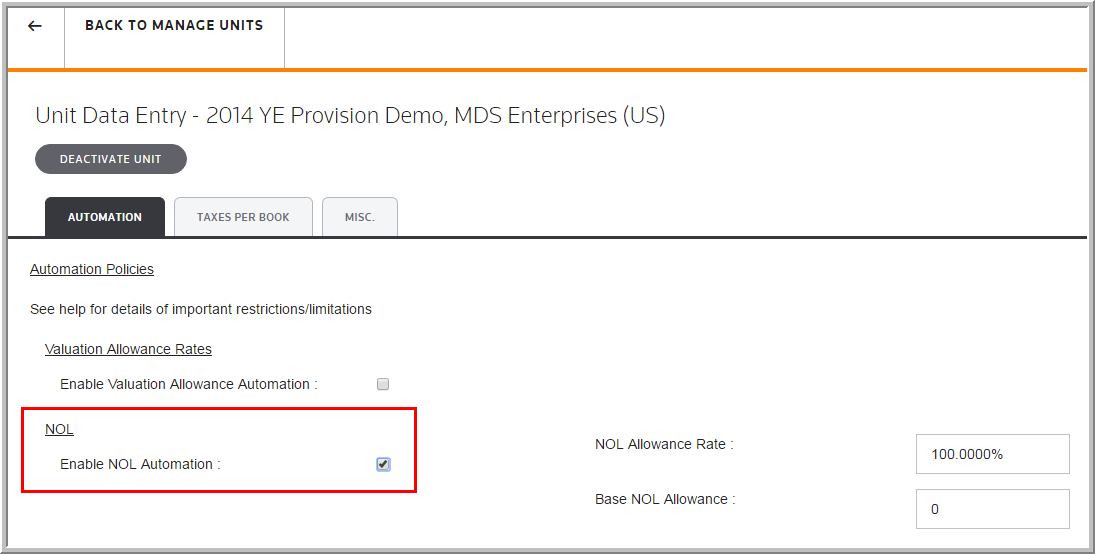 2016 Functionality NOL Automation