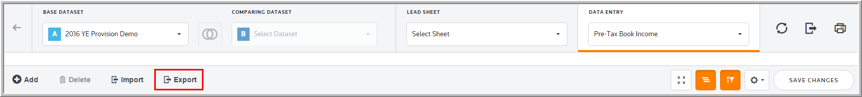 2016 Export Data Entry grid used for importing that page