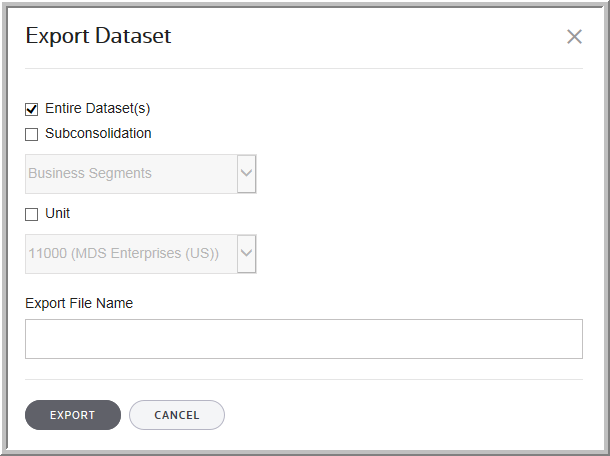 2016 My Datasets Export Group Export Dataset dialog