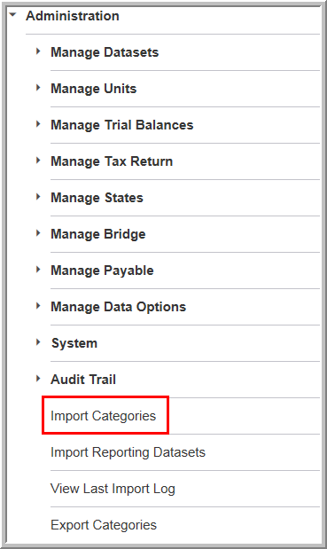 2016 Administration Import Categories