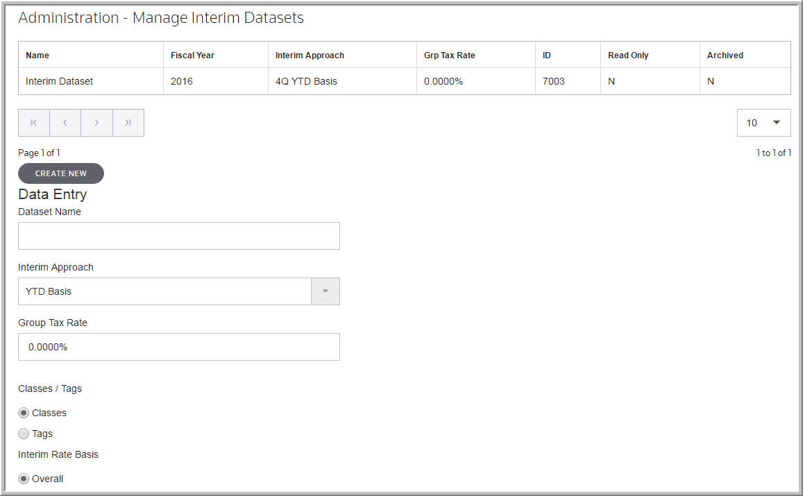 2016 Interim functionality - Manage Interim Datasets