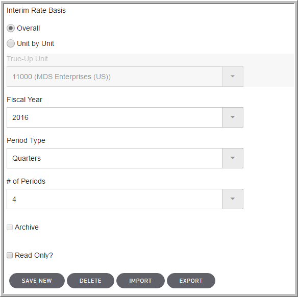 2016 Interim functionality - Interim Datasets options