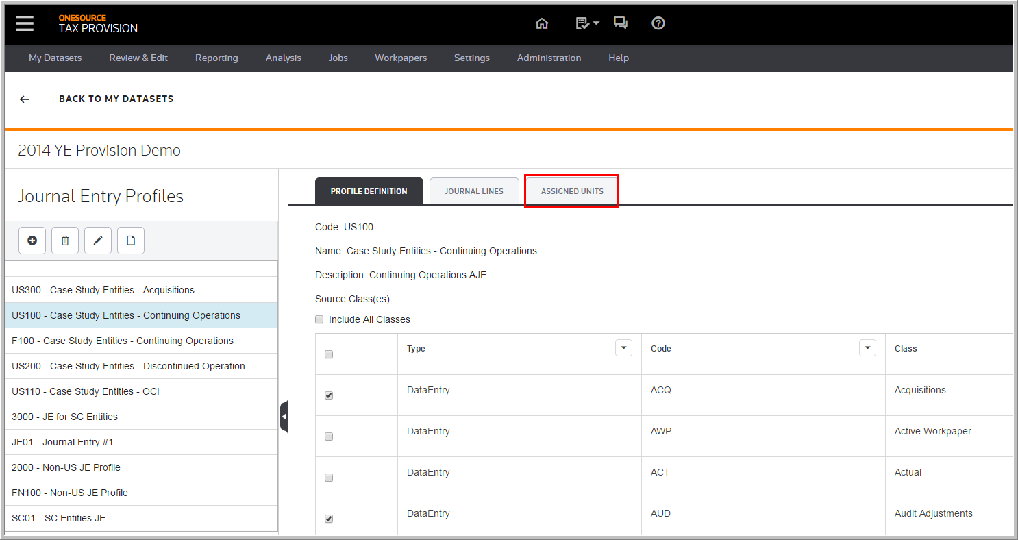 2016 Journal Entry Profiles - Functionality - Assigned Units