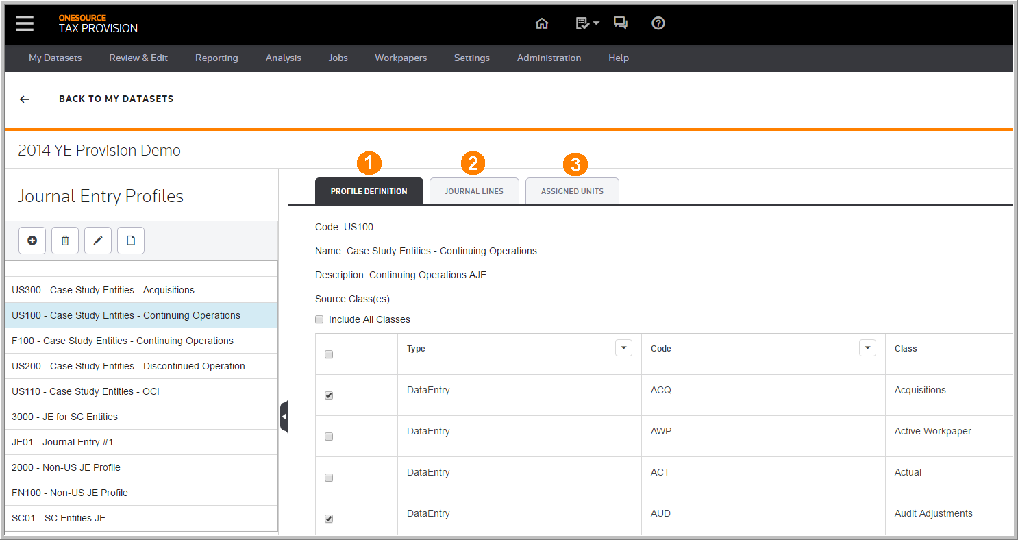 2016 Journal Entry Profiles - Define Journal Lines Unit Assign