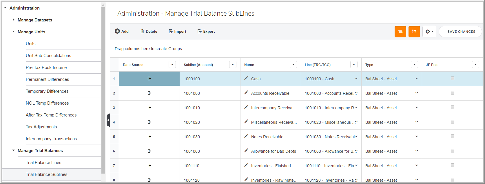 2016 trial balance sublines