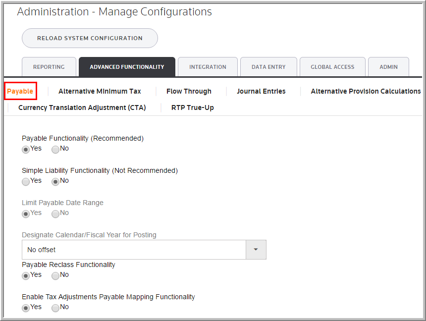 2016 functionality - Payable Manage Configurations