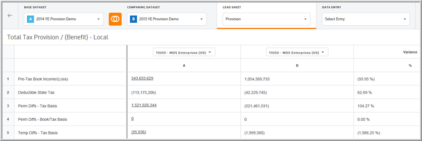 Comparing Values - Provision Lead Sheet