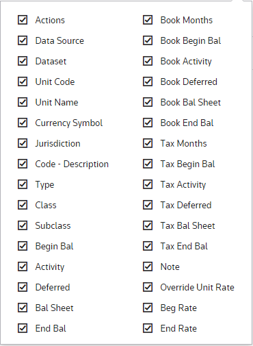 2016 components list Temporary BookTax Basis Settings Q4