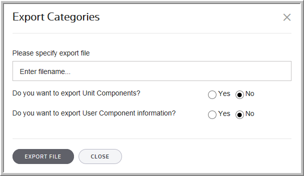 2016 Export Categories dialog box